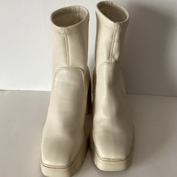 Stradivarius Women's Chunky Platform Ankle Boots Cream Ivory Booties Size 37 Y2K - Picture 4 of 12